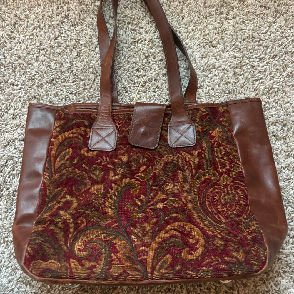 McFadin Sisters Navajo Tapestry Inspired Wool Tote Bag Leather Multi Texas USA